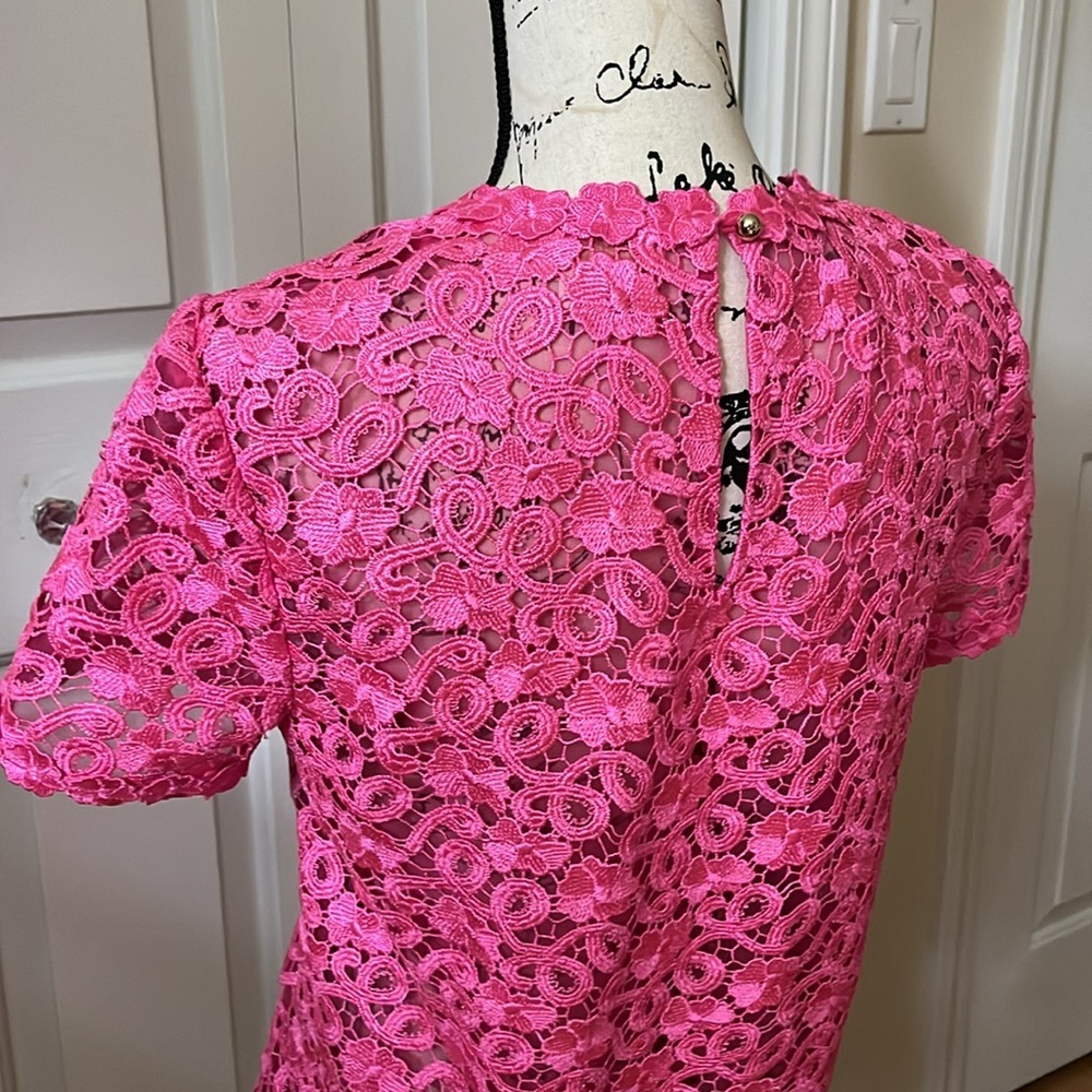 Kate spade fuchsia pink crochet lace short sleeve top sz 6 - Picture 10 of 10